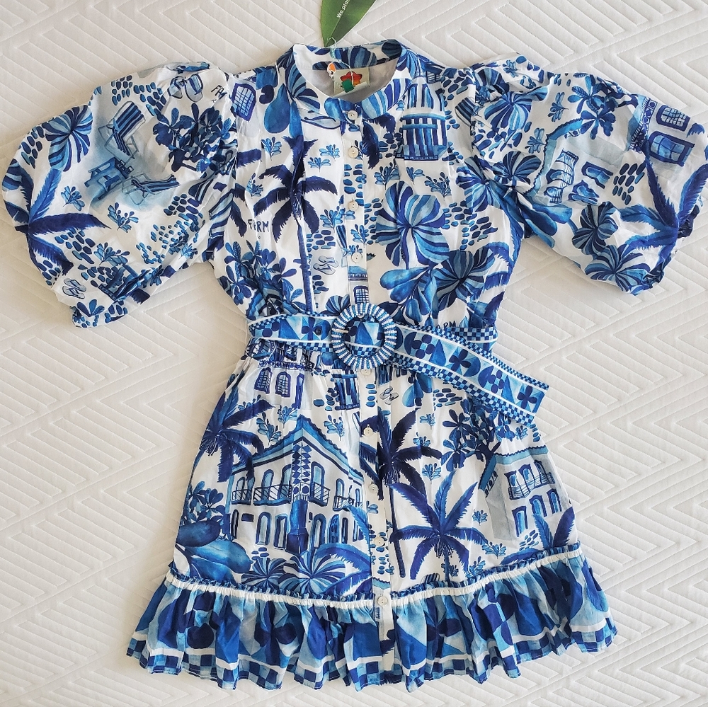 FARM Rio Blue & White Mini Dress with Belt